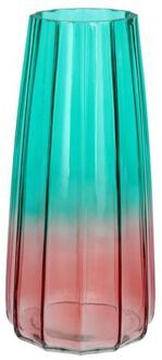 Bloemenvaas - blauw/roze - glas - D10 x H21 cm - Vazen