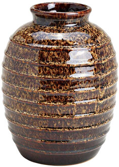 Bloemenvaas - bruin - keramiek - 17 x 17 x 23 cm - geglazuurd