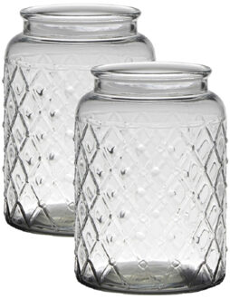 Bloemenvaas Brussel - 2x stuks - transparant - glas - 16 x 23 cm - ruiten patroon - cilinder vaas