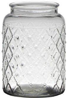 Bloemenvaas Brussel - transparant - eco glas - D16 x H23 cm - ruiten patroon - cilinder vaas