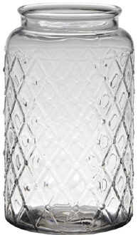 Bloemenvaas Brussel - transparant - eco glas - D16 x H26 cm - ruiten patroon - cilinder vaas