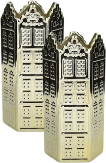 Bloemenvaas Casita - 2x - huisje - goud - D12 x H25 cm - decoratieve vaas - bloemen/takken