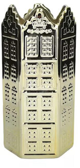 Bloemenvaas Casita - huisje - goud - D12 x H25 cm - decoratieve vaas - bloemen/takken