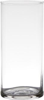 Bloemenvaas - cilinder - receycled glas - transparant - H19 x D9 cm - boeket - Vazen