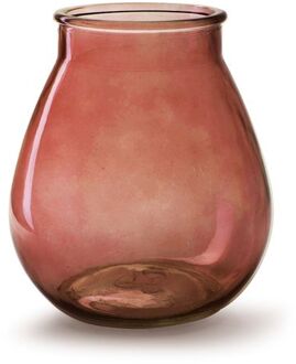 Bloemenvaas druppel vorm type - rood/transparant glas - H22 x D20 cm - Vazen