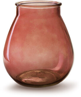 Bloemenvaas druppel vorm type - rood/transparant glas - H22 x D20 cm