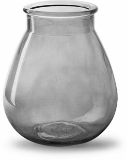 Bloemenvaas druppel vorm type - smoke grijs/transparant glas - H17 x D14 cm - Vazen