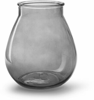 Bloemenvaas druppel vorm type - smoke grijs/transparant glas - H22 x D20 cm - Vazen