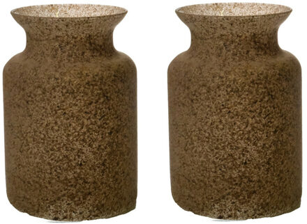 Bloemenvaas Dubai - 2x - beige/zand graniet - glas - D14 x H20 cm - Vazen