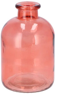 Bloemenvaas fles model - helder gekleurd glas - koraal roze - D11 x H17 cm - Vazen