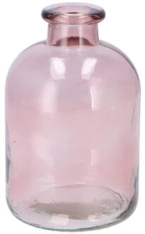 Bloemenvaas fles model - helder gekleurd glas - zacht roze - D11 x H17 cm - Vazen