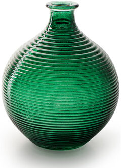 Bloemenvaas/flesvaas - groen - bolvorm met ribbel - D16 x H20 cm