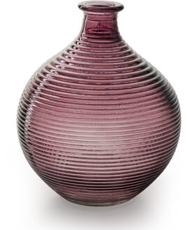 Bloemenvaas/flesvaas - paars - bolvorm met ribbel - D16 x H20 cm