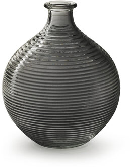 Bloemenvaas/flesvaas - smoke grijs - bolvorm met ribbel - D16 x H20 cm