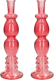 Bloemenvaas Florence - 2x - voor kleine stelen/boeketten - koraal rood glas - helder - D9 x H28 cm