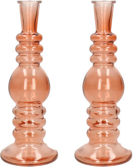 Bloemenvaas Florence - 2x - voor kleine stelen/boeketten - zacht oranje glas - helder - D8,5 x H23 c