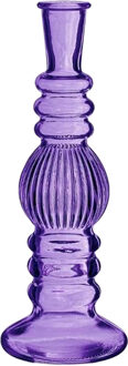 Bloemenvaas Florence - paars glas - ribbel - D8,5 x H23 cm - Vazen