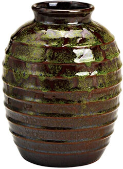 Bloemenvaas - Groen/bruin - Keramiek - 17 X 17 X 23 Cm - Geglazuurd