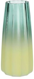 Bloemenvaas - groen/geel - glas - D10 x H21 cm - Vazen