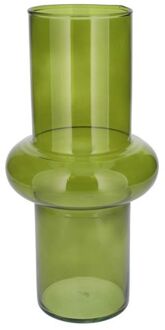 Bloemenvaas - groen transparant gerecycled glas - D15 x H31 cm - Vazen