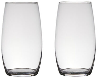 Bloemenvaas klassiek - Set van 2x stuks - transparant glas - 25 x 14 cm - rond model - boeketvaas