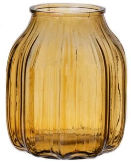 Bloemenvaas klein - geel glas - D14 x H16 cm - Vazen