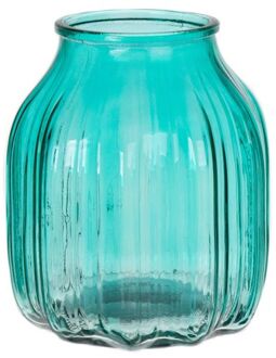 Bloemenvaas klein - turquoise blauw glas - D14 x H16 cm - Vazen
