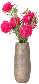 Bloemenvaas Linnen patroon - keramiek - champagne goud - D11 x H28 cm - moderne vaas