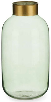 Bloemenvaas - luxe decoratie glas - groen transparant/goud - 14 x 30 cm - Vazen