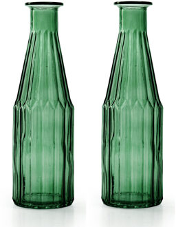 Bloemenvaas Marseille - 2x - Fles model - glas - groen - H25 x D7 cm
