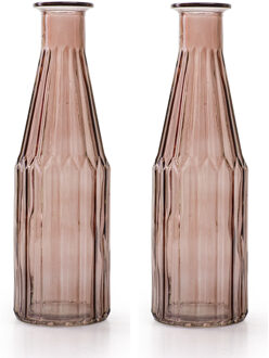 bloemenvaas Marseille - 2x - fles model - glas - roze - H25 x D7 cm