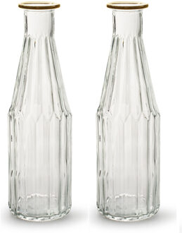bloemenvaas Marseille - 2x - fles model - glas - transparant/goud - H25 x D7 cm