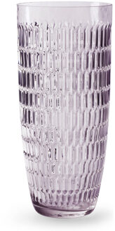 Bloemenvaas - paars transparant glas - stripes motief - H30 x D13 cm