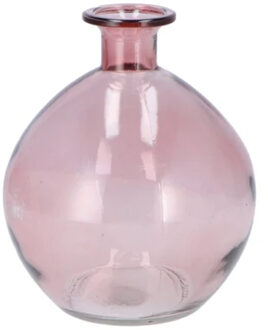 Bloemenvaas rond model - helder gekleurd glas - zacht roze - D13 x H15 cm