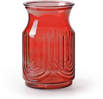 Bloemenvaas - rood/transparant glas - H20 x D12.5 cm