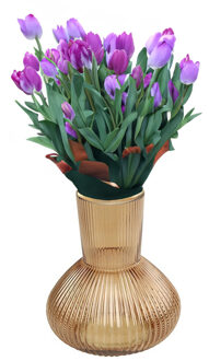 Bloemenvaas Royal Wave - transparant glas - lichtbruin - D20 x H22 cm - vaas - Vazen