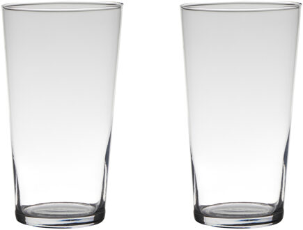 Bloemenvaas - Set van 2x stuks - conisch - glas - transparant - D14 x H25 cm - Boeketten