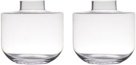 Bloemenvaas - Set van 2x stuks - groot - glas - transparant - 4 liter - D25 x H26 cm - Luxe stijlvol