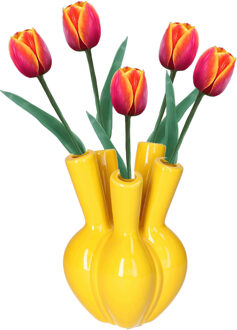 Bloemenvaas - tulpenvaas - geel - keramiek - 12 x 18 cm - toetervaas