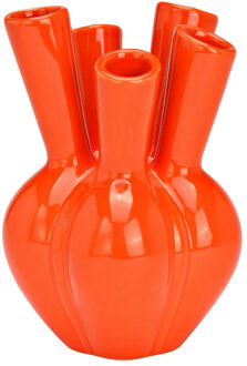 Bloemenvaas - tulpenvaas - oranje - keramiek - 12 x 18 cm - toetervaas