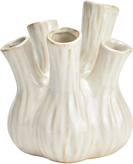 Bloemenvaas - Tulpenvaas - Wit - Keramiek - 13x13x16 Cm - Toetervaas