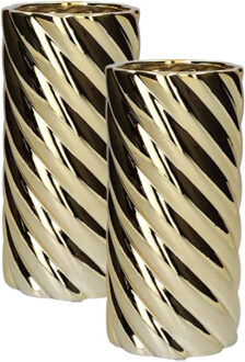 Bloemenvaas Twirly - 2x - spekje - goud - D9 x H19 cm - decoratieve vaas - bloemen/takken
