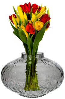 Bloemenvaas Urban - grijs transparant glas - D31 x H20 cm - decoratieve vaas - bloemen/takken