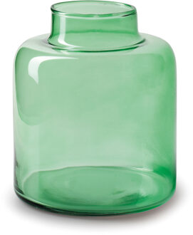 Bloemenvaas Willem - transparant groen glas - D19 x H17 cm - fles vorm vaas