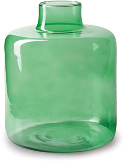 Bloemenvaas Willem - transparant groen glas - D19 x H23 cm - fles vorm vaas