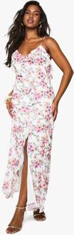 Bloemige Chiffon Maxi-Jurk Met Ruffles, White - 44
