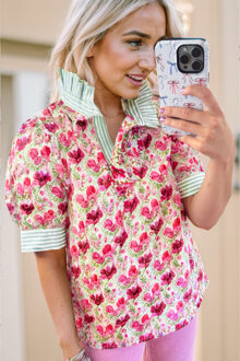 Bloemige Katoenen Overhemd met Kraag Wit