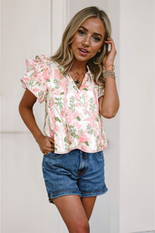Bloemige Print Ruffle Blouse Wit