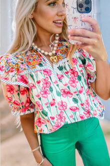 Bloemige Print Ruffle Blouse Wit