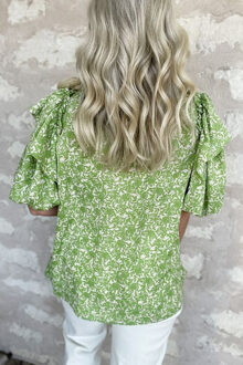 Bloemige Puff Sleeve Blouse Mint